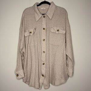 Comfy Cozy Waffle Knit Tan Neutral Pockets Shacket Jacket